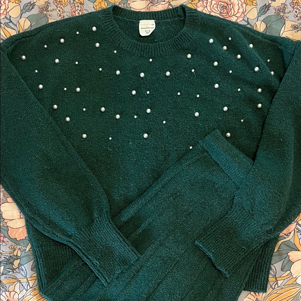 Abercrombie Kids Green Sweater Set with Pearl Accents